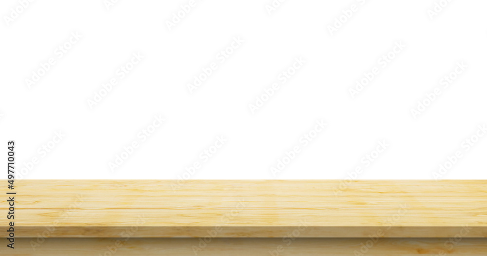Empty wooden table top isolated on white background for product display montage Empty wooden table top isolated on white background for product display montage
