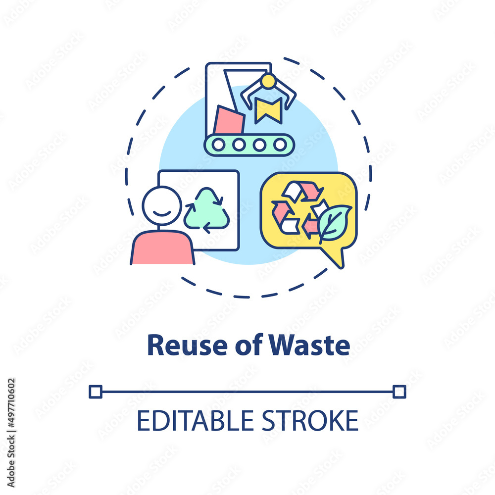 Reuse of waste concept icon. Materials recycling. Cleaner production option abstract idea thin line illustration. Isolated outline drawing. Editable stroke. Arial, Myriad Pro-Bold fonts used