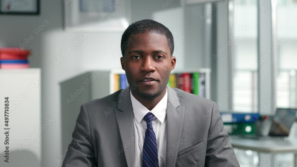 Portrait of African-American politician looking at camera and talking Portrait of African-American politician looking at camera and talking