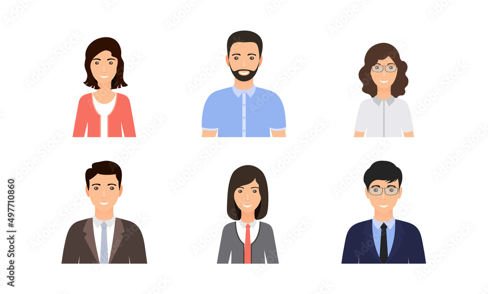 Avatar business people.Person icons. Set office men, women. Faces corporate characters in flat design. Cartoon team male, female workers isolated. Collection portrait businessmen. Vector illustration Avatar business people.Person icons. Set office men, women. Faces corporate characters in flat design. Cartoon team male, female workers isolated. Collection portrait businessmen. Vector illustration