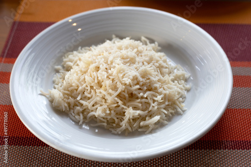 Dish of rice in white plate