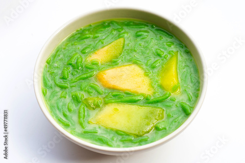 Rice flour pandan flavor with melon in coconut milk