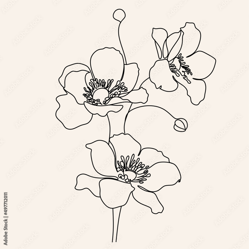 Line Art flowers plants. Botanical poster. Contemporary one-line art, aesthetic contour. Ideal for home decor, wall art posters or t-shirt printing, mobile case. Continuous drawing o