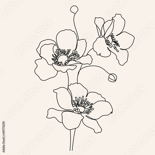 Obraz na płótnie Line Art flowers plants. Botanical poster. Contemporary one-line art, aesthetic contour. Ideal for home decor, wall art posters or t-shirt printing, mobile case. Continuous drawing o w salonie