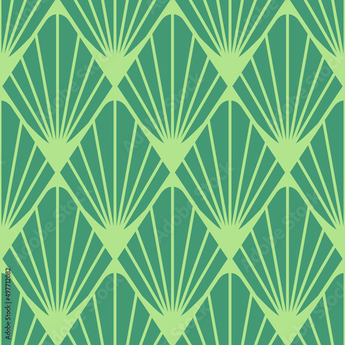 Seamless vector pattern with geometrical diamond on green background. Vintage home deco wallpaper design. Decorative luxury fashion textile.