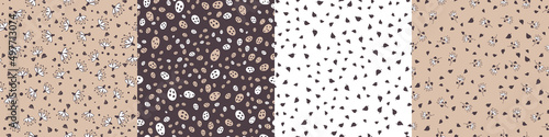 Modern floral pattern, small flowers, leaves. On a dark and yellow background.Seamless vector pattern set. Modern design for paper, cover, fabric, decor, print. Modern design for paper, cover