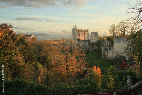 Ruine château médiévale en automne et coucher soleil (Vienne)