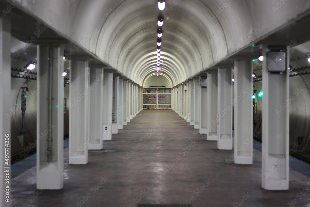 corridor in the train tunnel and building
