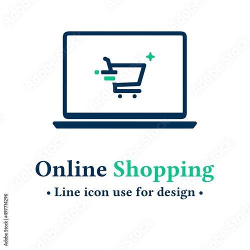 Simple and modern flat design online shopping icon concept isolated on white background.  vector illustration online shopping symbol for web and mobile apps.  Vector illustration