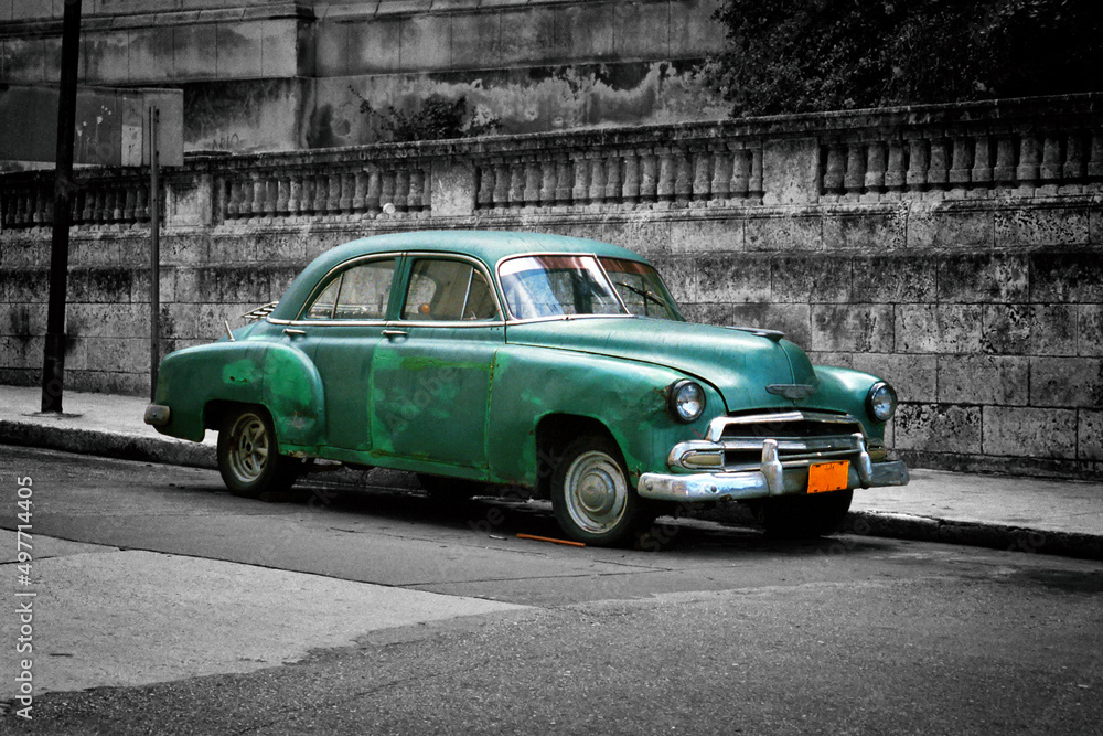 Oldtimer, Havanna, Cuba - Colour Key, Teilkolorierung