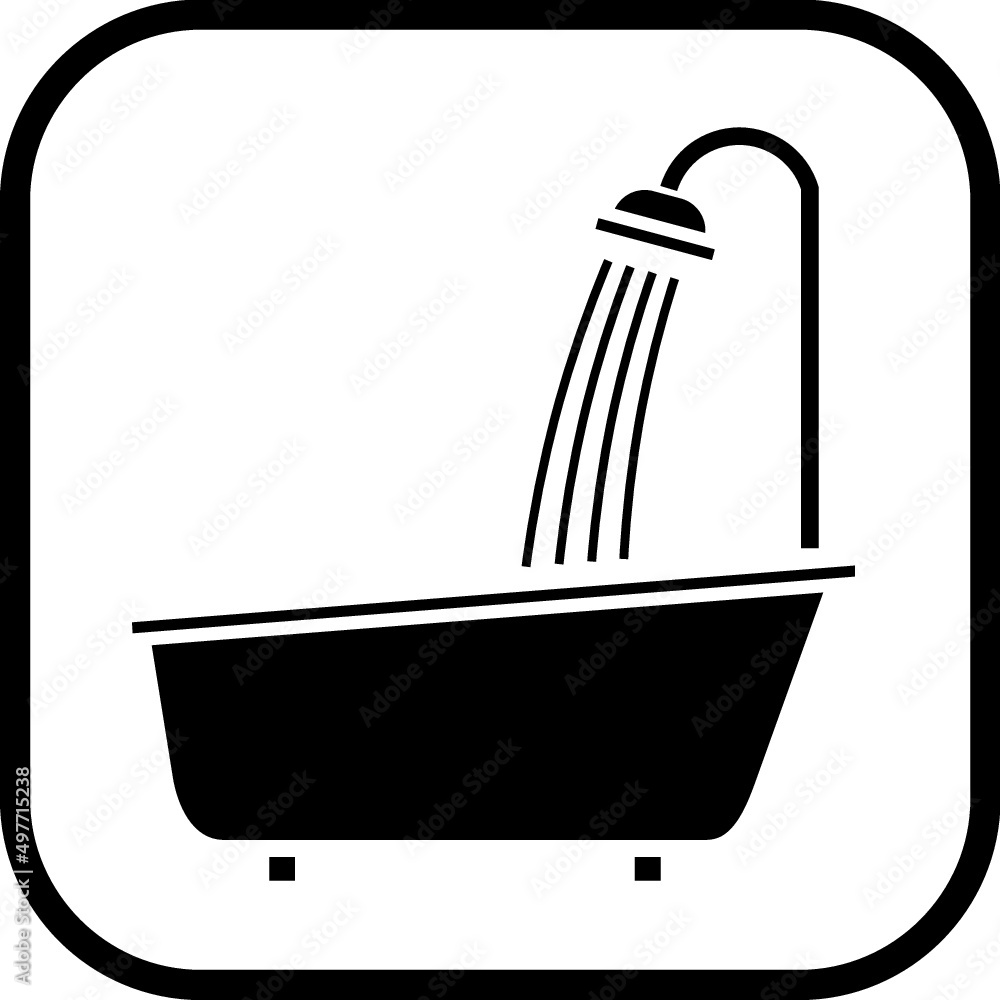 Bathroom equipment. Bathtub with shower vector icon Bathroom equipment. Bathtub with shower vector icon