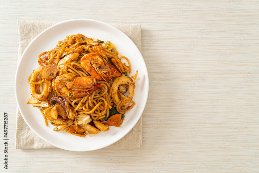 stir fried Tom Yum seafood dried spaghetti stir fried Tom Yum seafood dried spaghetti
