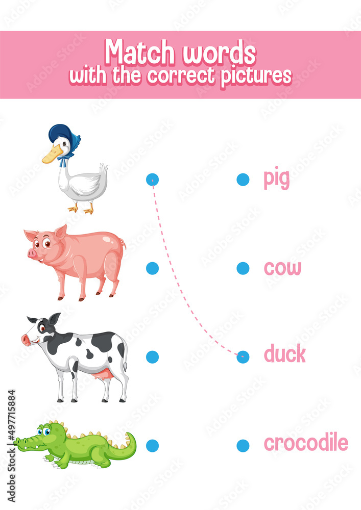 Worksheet design for matching animals Worksheet design for matching animals