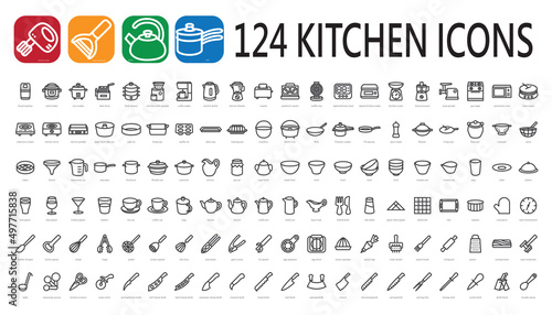 kitchenware linear icons set.Isolated vector outline illustrations. 