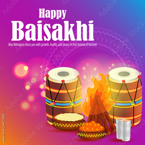 Vector illustration for happy Baisakhi, Indian punjabi festival with festival theme elements.int