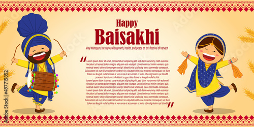 Vector illustration for happy Baisakhi, Indian punjabi festival with festival theme elements.int