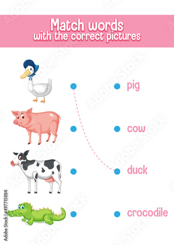 Worksheet design for matching animals