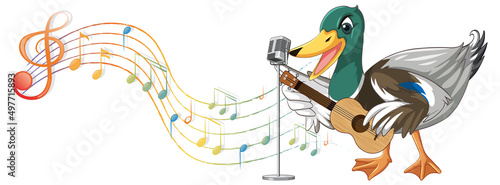 The duck play guitar, ukulele with music note