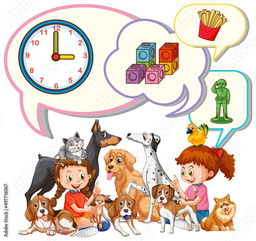 Speech bubbles with girls and many dogs © GraphicsRF