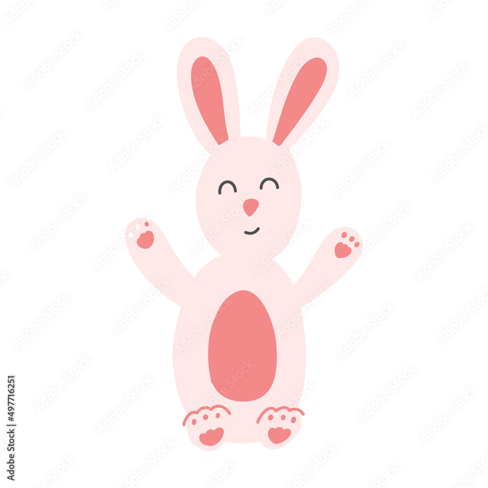 Vector illustration of Easter bunny, cute cartoon flat rabbit on isolated white background Vector illustration of Easter bunny, cute cartoon flat rabbit on isolated white background