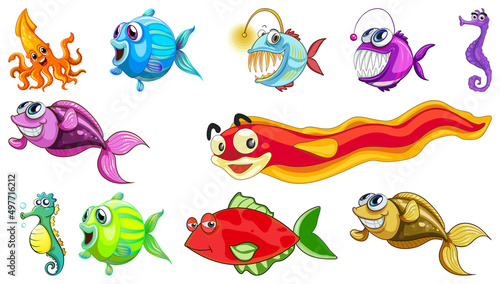 Sea animals cartoon collection