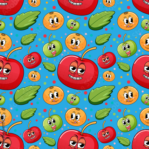 Seamless background with fruits and leaves