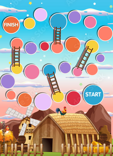 Snake ladder game template with farm theme