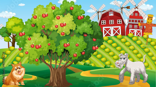 Set of different domestic animals in farm