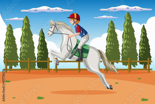 Horse riding scene with jockey and horse