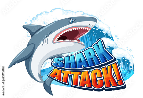 Shark attack font logo with cartoon aggressive shark