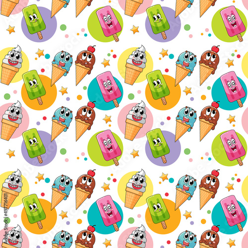 Seamless background with icecream and popsicle