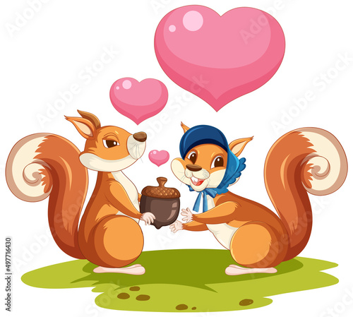 Garden scene with cute squirrels