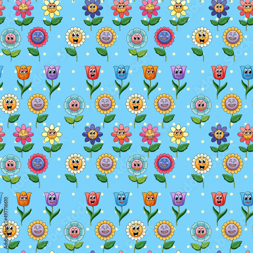 Seamless pattern cartoon on blue background