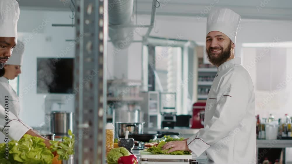 Portrait of male cook preparing gourmet dish with food recipe in kitchen, working on gastronomy cuisine service. Authentic chef cooking delicious professional meal for restaurant menu. Portrait of male cook preparing gourmet dish with food recipe in kitchen, working on gastronomy cuisine service. Authentic chef cooking delicious professional meal for restaurant menu.