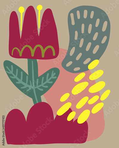 Abstract vector floral design. hand drawn illustration. Sketch ready for contemporary scandinavian flat design- poster, invitation, post card, t-shirt design.