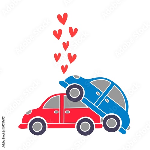 Сars in love. Car crashes. One car hit another car from behind. Sleek design. vector illustration