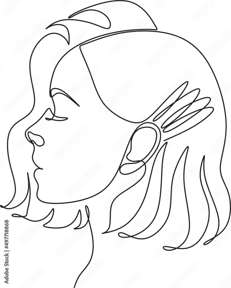 Line art woman with long hair. Line drawing girl with beautiful hair vector Stock Vector Adobe