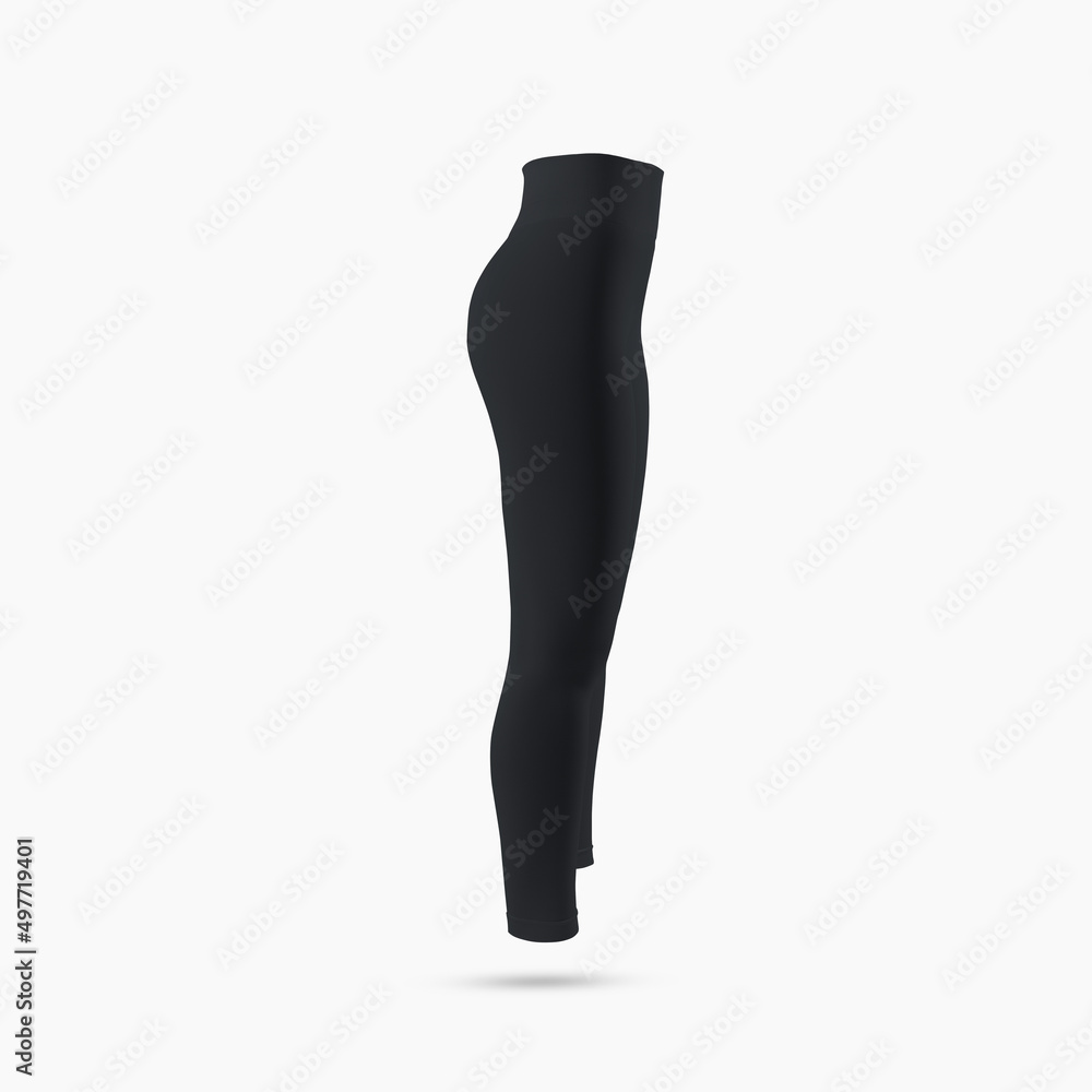 Blank black women's leggings mockup, compression underwear 3D rendering, isolated on background, side view. Blank black women's leggings mockup, compression underwear 3D rendering, isolated on background, side view.