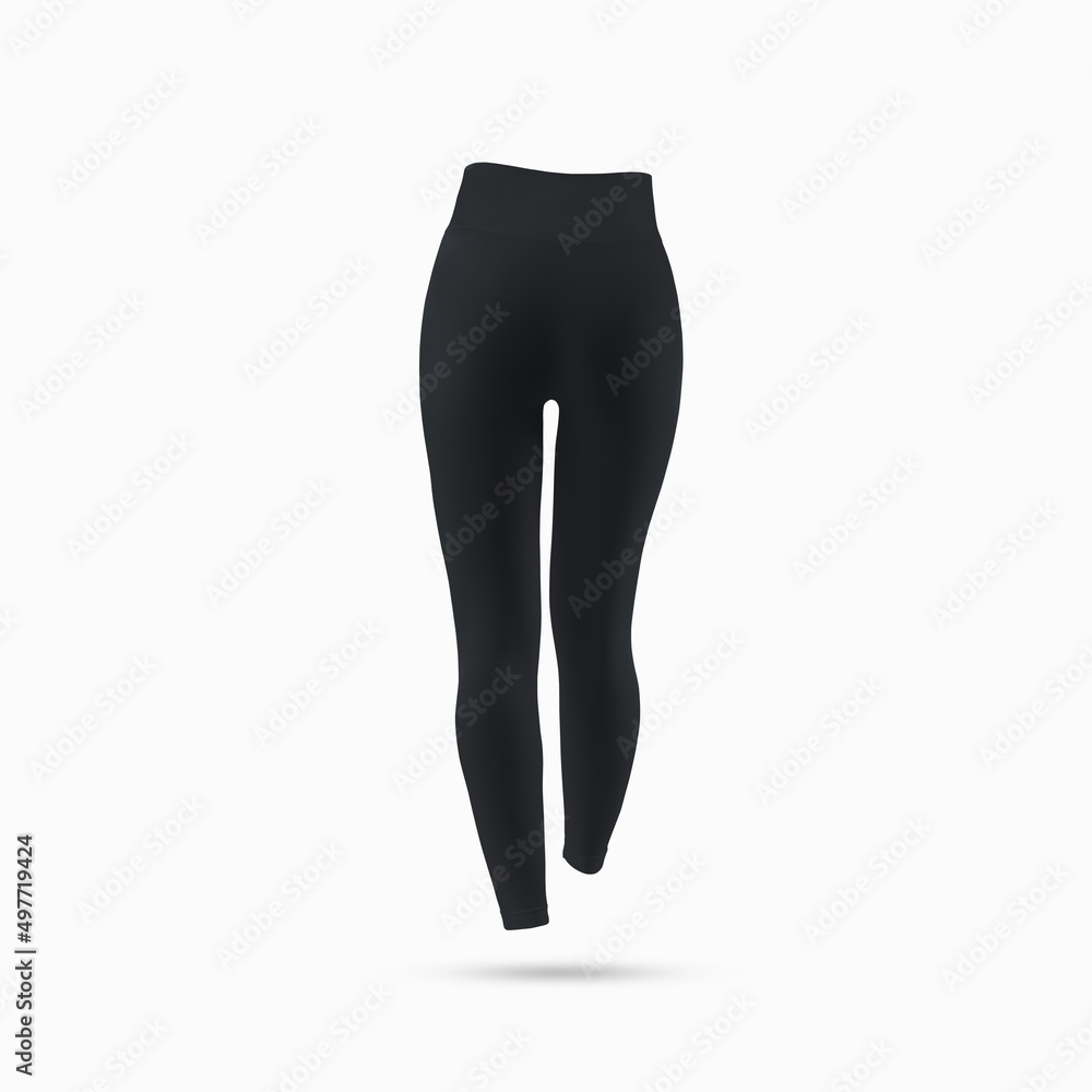 Mockup of black women's leggings with beautiful legs, sportswear 3D rendering, isolated on background, back view. Mockup of black women's leggings with beautiful legs, sportswear 3D rendering, isolated on background, back view.