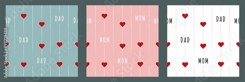 Collection of seamless patterns. Father's Day. Mothers Day. Parents' Day. Vector illustration.