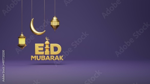3d rendering Happy Eid Mubarak wishing awesome poster design.