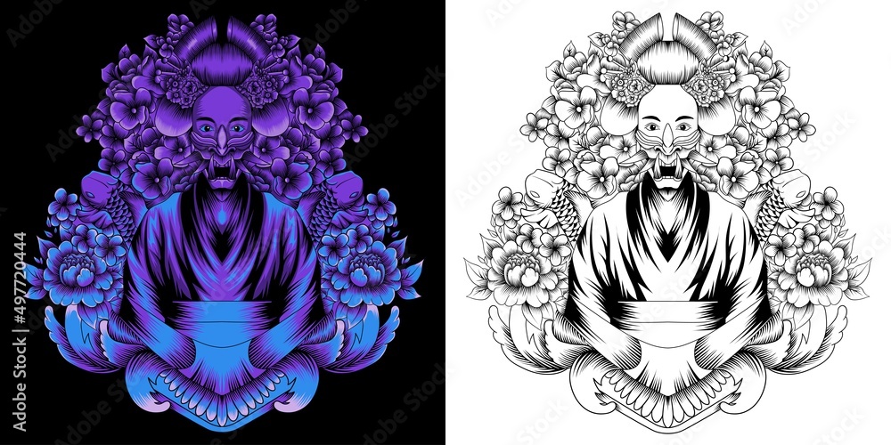 Foto geisha with flower vector illustration