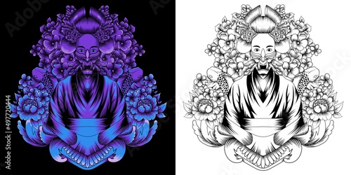 geisha with flower vector illustration