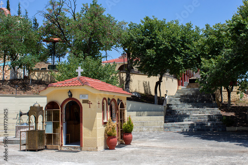 the monastery of Agios Nikolaos from Vounaini in Karditsa,Thessaly,Greece. sunny day with blue sky photo