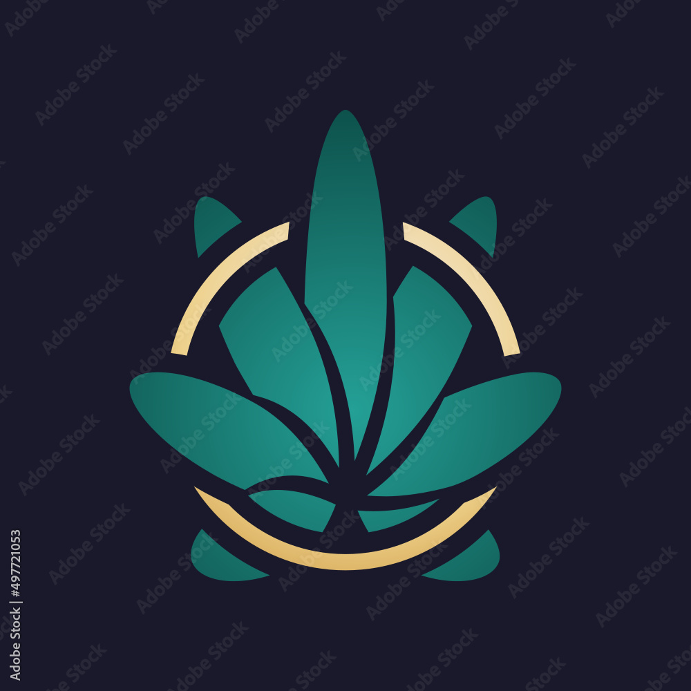 Cannabis as a logo design. Illustration of cannabis as a logo design on a dark background Cannabis as a logo design. Illustration of cannabis as a logo design on a dark background