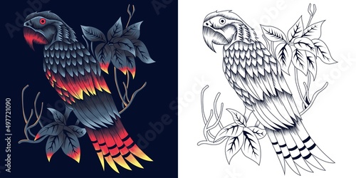 Mythical parrot with sacred geometry pattern