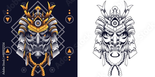 samurai head with sacred geometry ornament