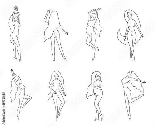 Aesthetic women line art vector