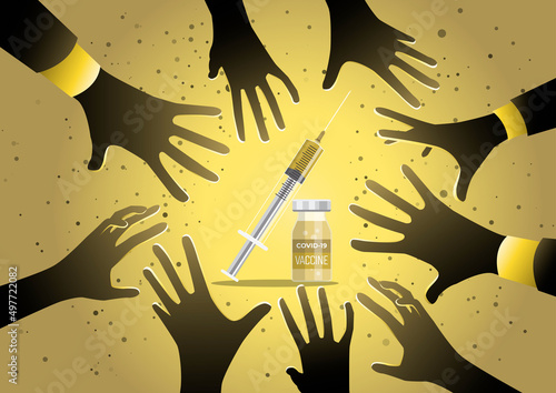 Many hand want the vaccine for Coronavirus concept
