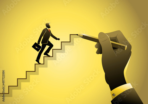 businessman walking on drawing stairs